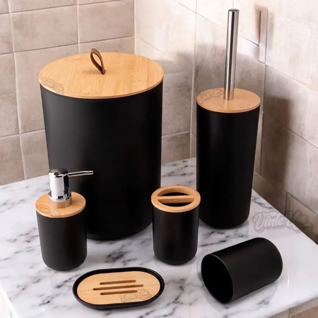 Kit Conjunto Banheiro 6 Peças Tampa Bambu