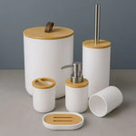 Kit Conjunto Banheiro 6 Peças Tampa Bambu