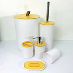 Kit Conjunto Banheiro 6 Peças Tampa Bambu