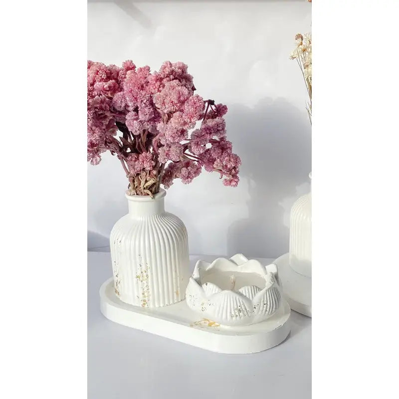 Kit Decorativo Serenity 3 Peças – Bandeja + Vaso + Vela