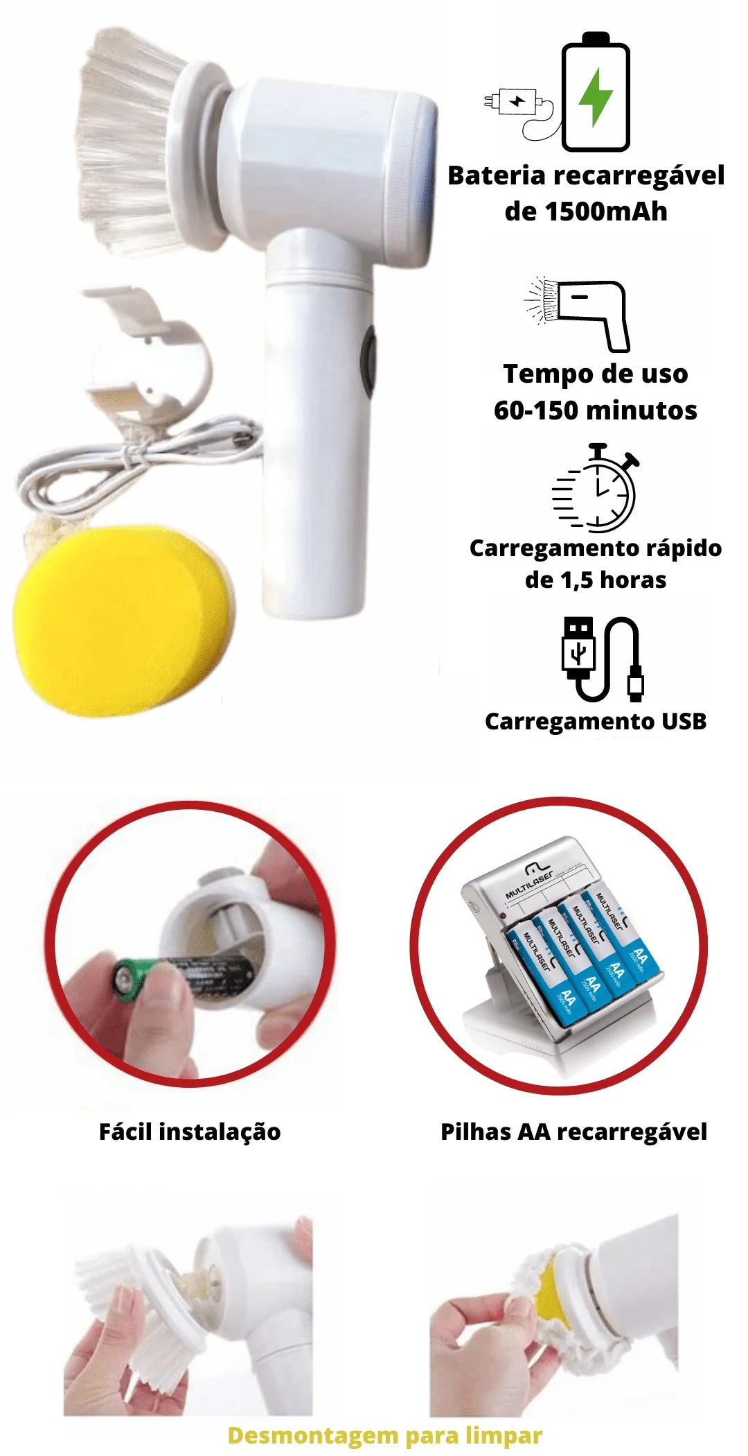 Escova de limpeza elétrica cozinha