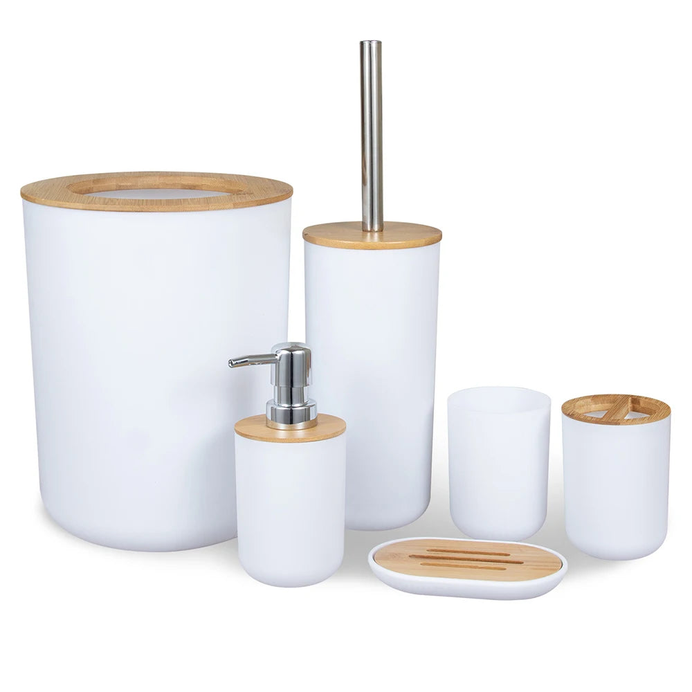 Kit Conjunto Banheiro 6 Peças Tampa Bambu