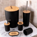 Kit Conjunto Banheiro 6 Peças Tampa Bambu