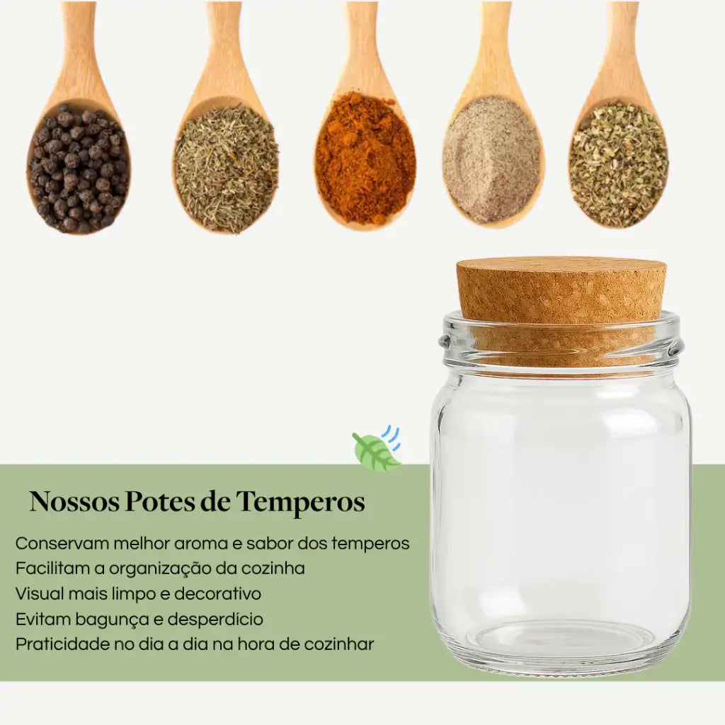 Kit Potes de Tempero 200ml com Etiquetas