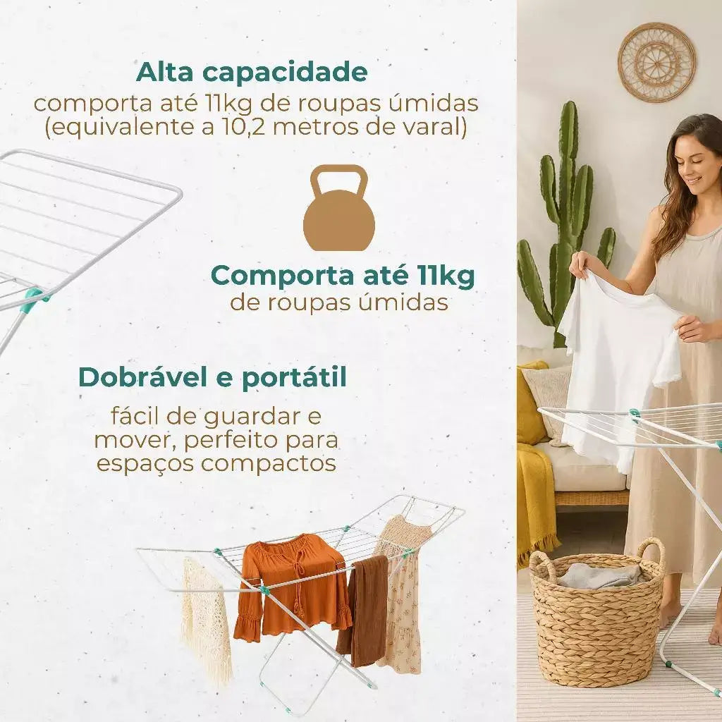 Varal De Chão Inox Reforçado Dobrável