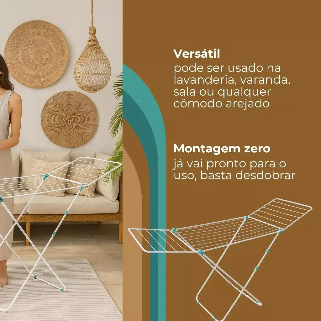 Varal De Chão Inox Reforçado Dobrável