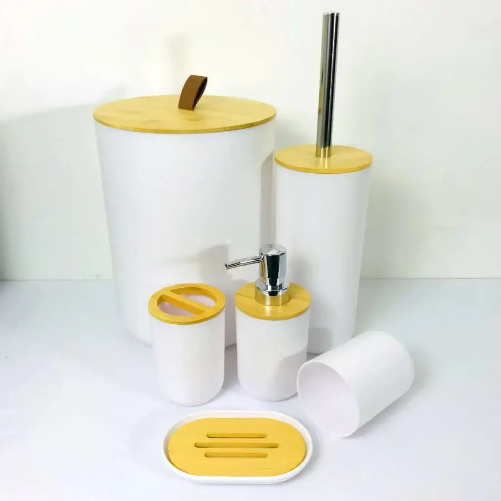 Kit Conjunto Banheiro 6 Peças Tampa Bambu