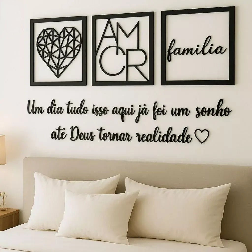 Quadros Decorativos Família Coração + Frase