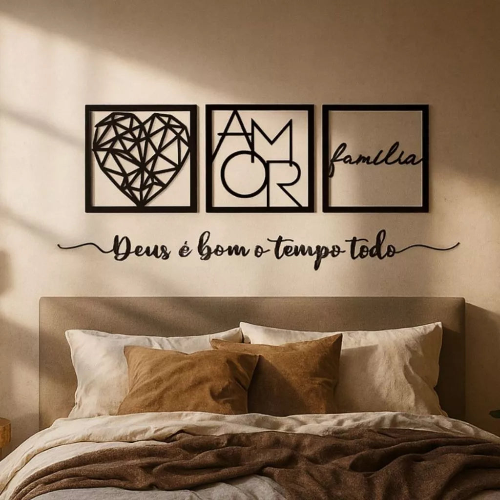 Quadros Decorativos Família Coração + Frase