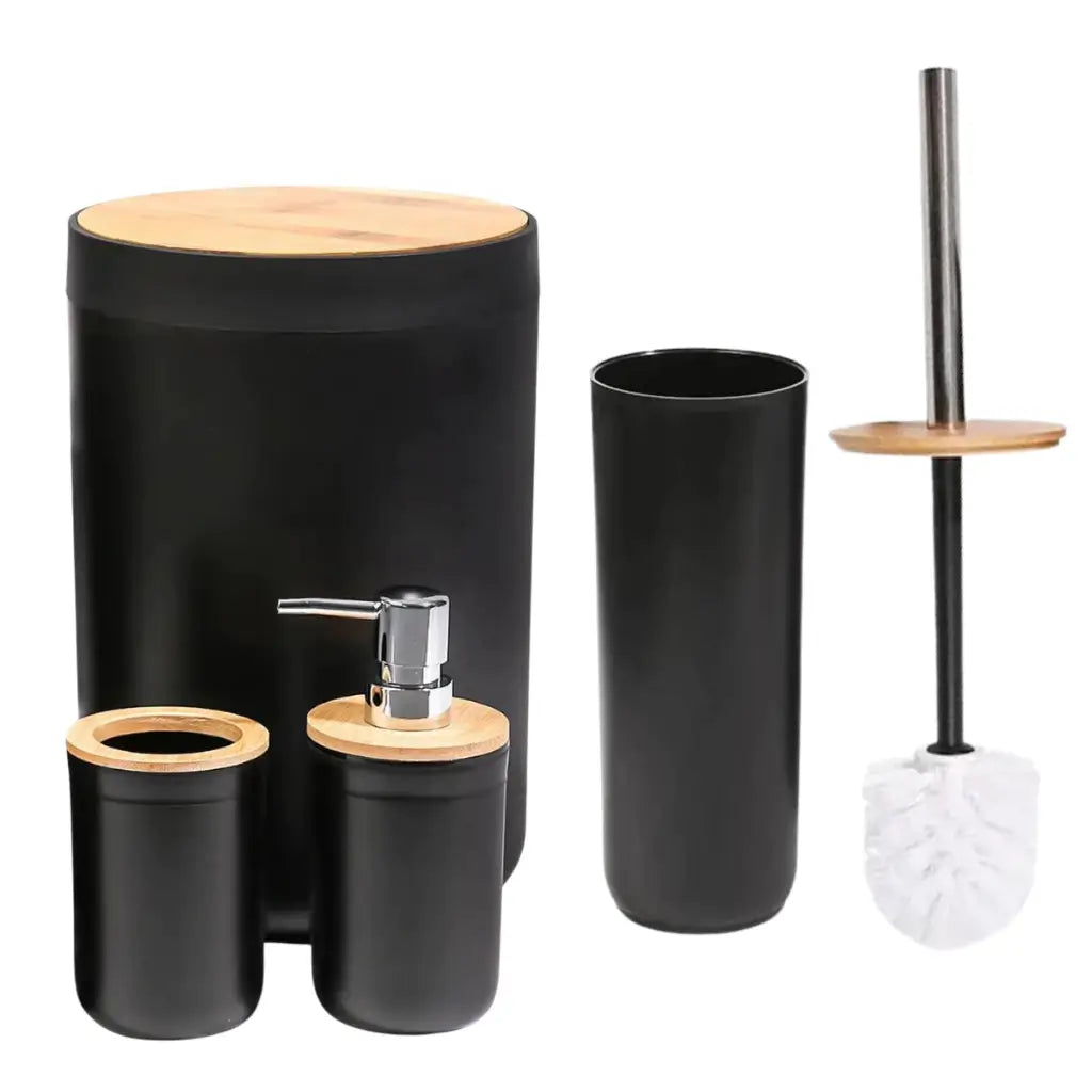 Kit Conjunto Banheiro 6 Peças Tampa Bambu