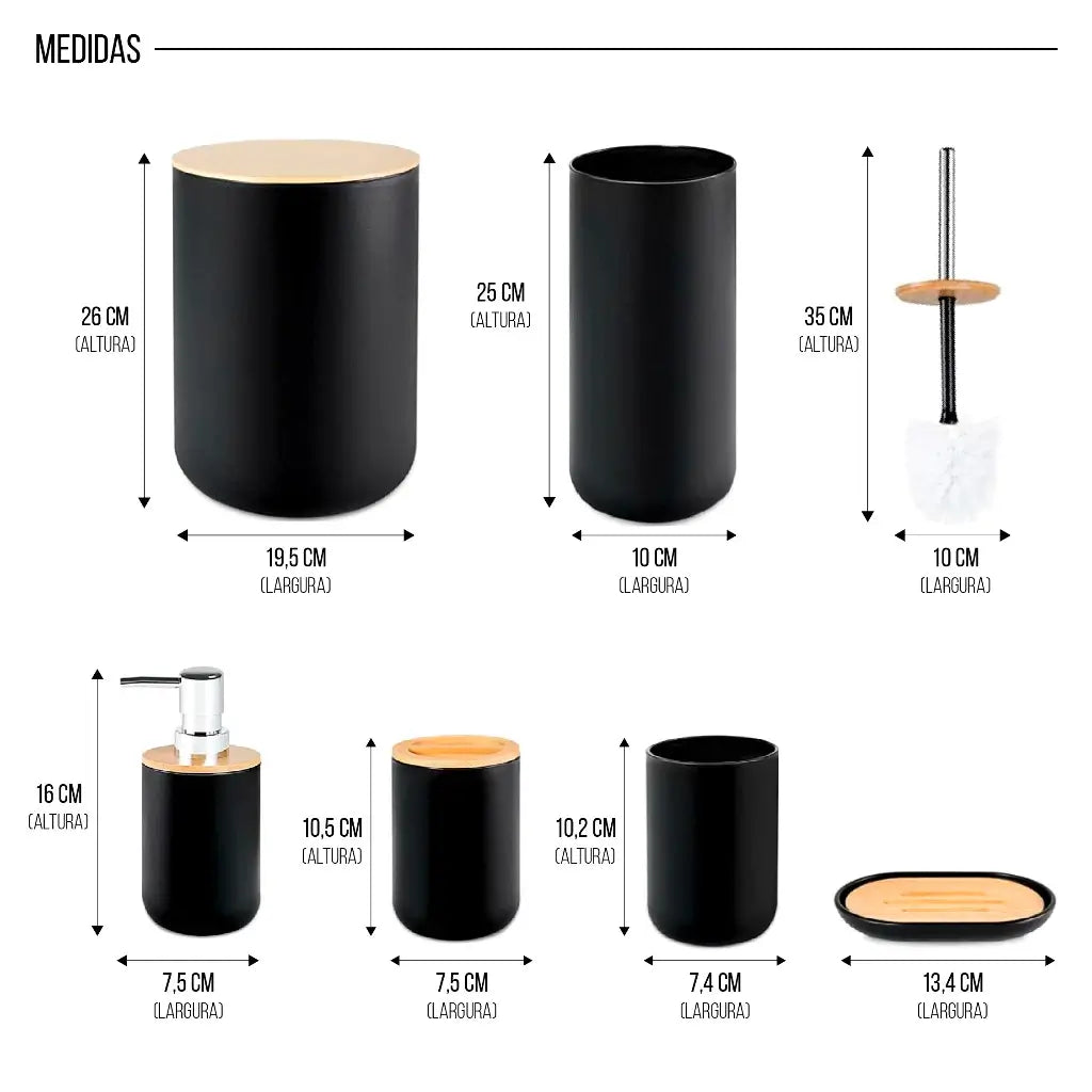 Kit Conjunto Banheiro 6 Peças Tampa Bambu